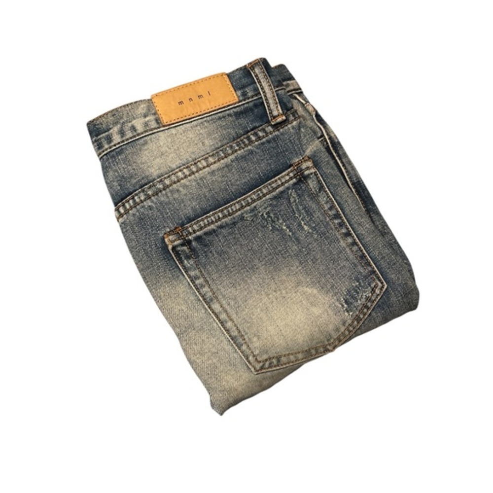 MNML Mens Blue Denim Button Fly Skinny Distressed Jeans with Zip Ankle - 30x32